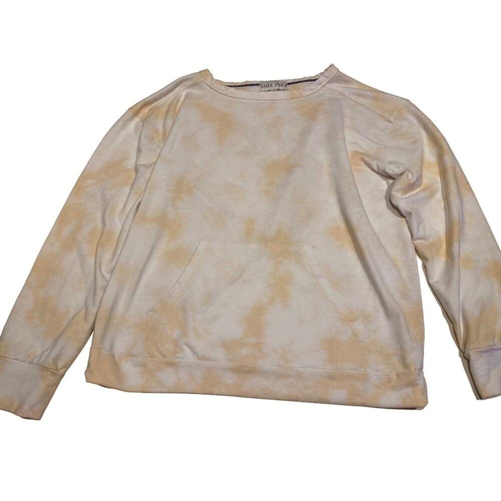 KNOX ROSE Women’s Top, Long Sleeve, M, TieDye Yellow/cream Kangaroo Front Pocket